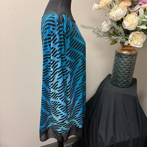 Worthington 2X Teal Blue Stripe Chiffon Hem Tunic Top Plus - Picture 4 of 7
